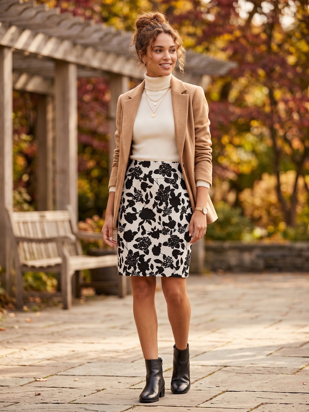 RW&CO Floral Jacquard Pencil Skirt Textured Parisian Chic Brocade Grey Black